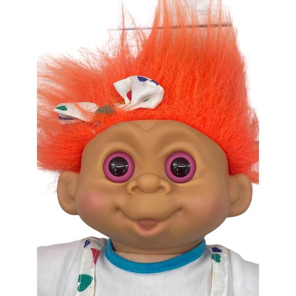 MT Multi Toys 1992 Troll Doll 12" GLO Girl Polka Dot Heart Orange Hair Pink Eyes - Picture 2 of 9